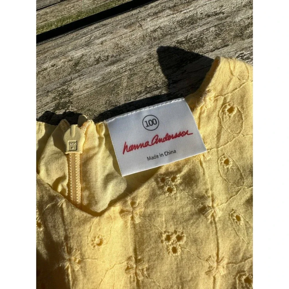 Vintage Hanna Andersson Size 100 cm Eyelet Sundress Cotton Yellow Sleeveless
